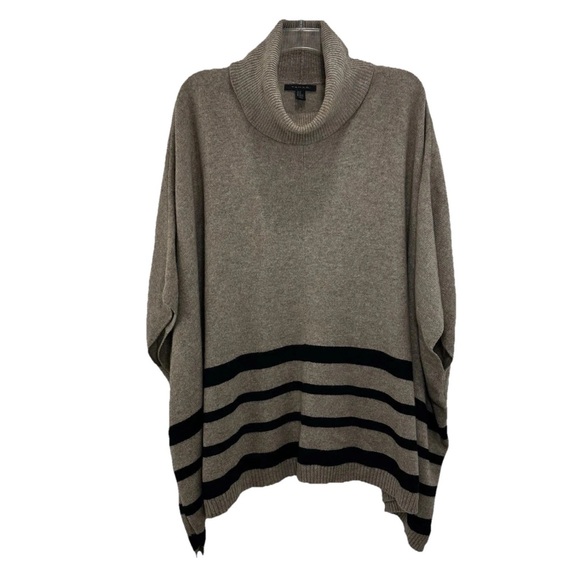 Tahari Poncho Sweater Women’s 2X Wool Yak Knit Beige Black Stripe Cowl Neck - Picture 1 of 6